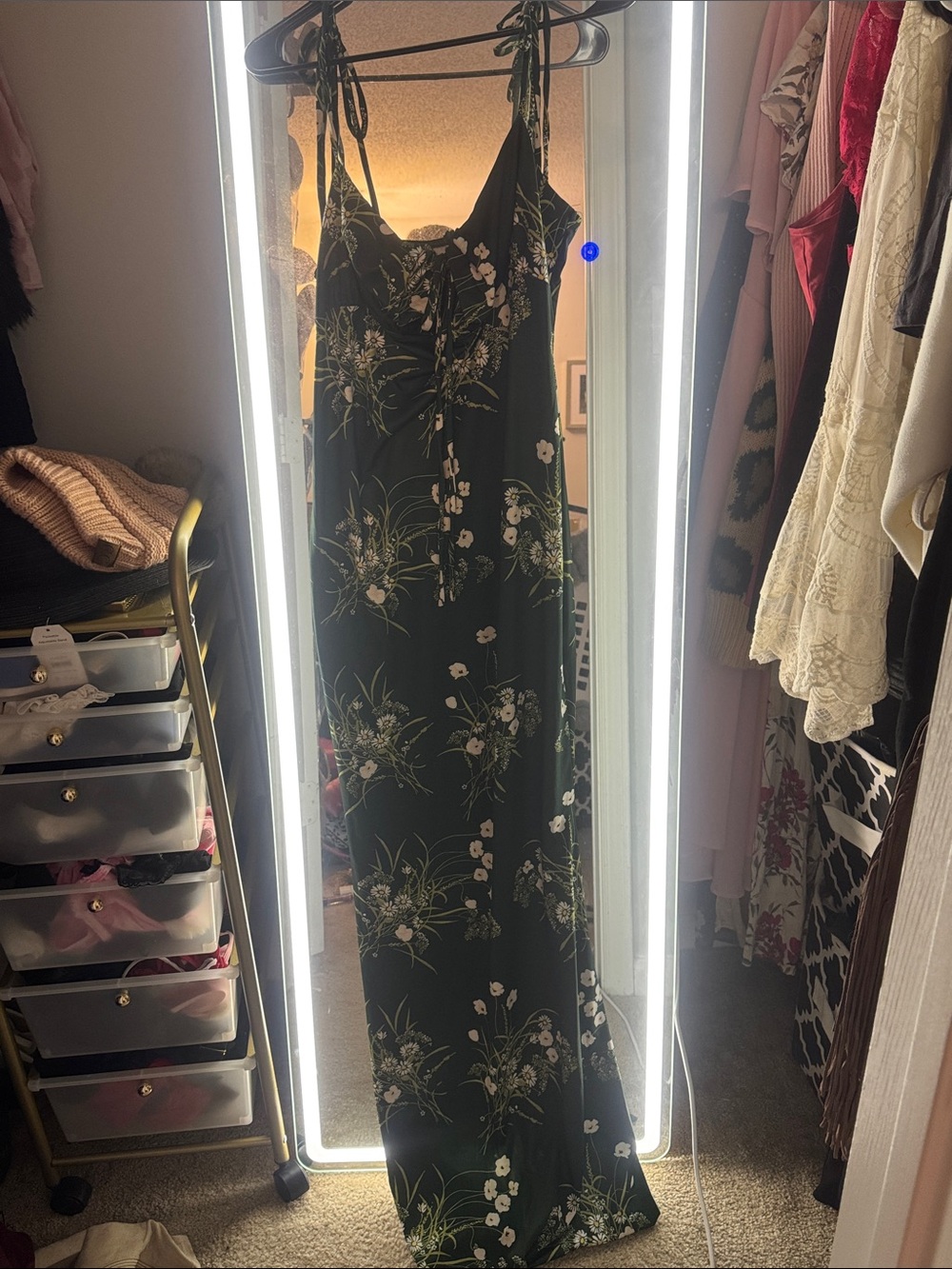 Floral Slip Maxi Dress in Black and Green